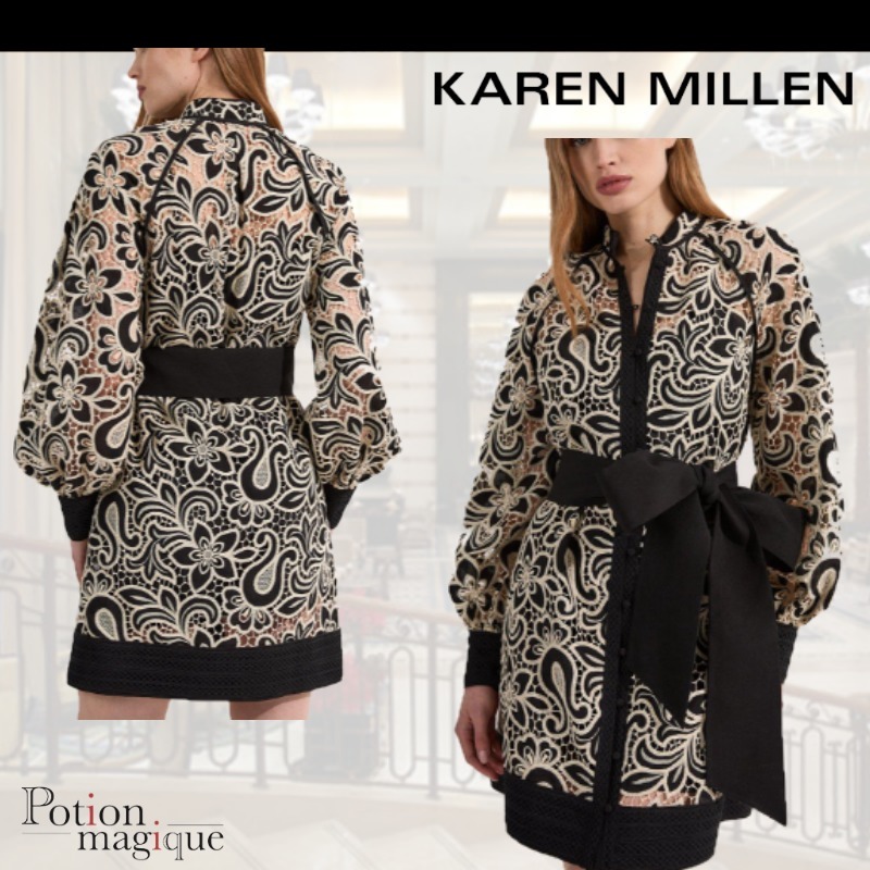 ★Karen Millen★ モノカットワークポケットフロントミニドレス