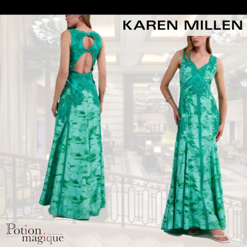 ★Karen Millen★ バーンアウトトロピカル装飾ディープドレス