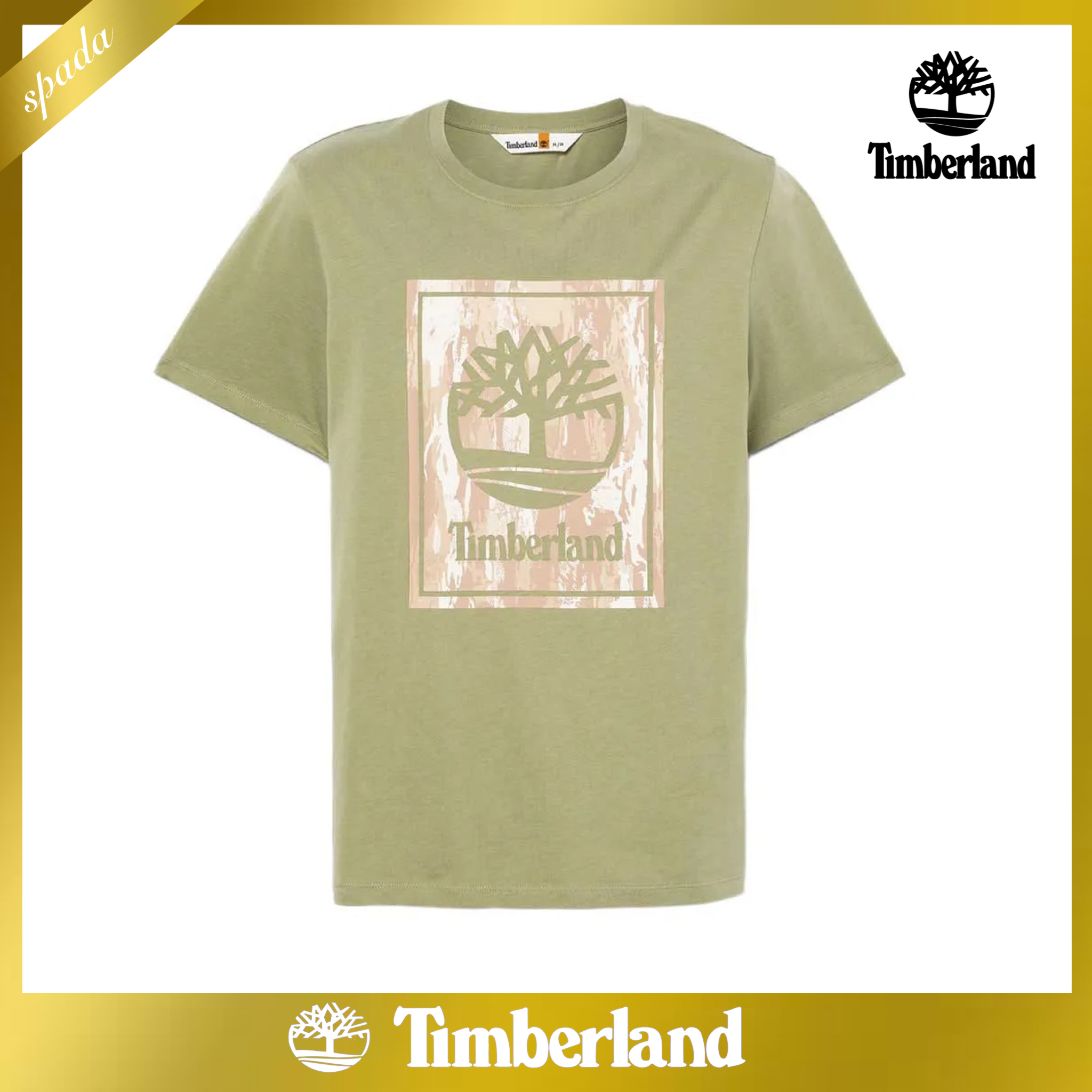 【Timberland】迷彩ロゴ 半袖 Tシャツ グリーン / 送料無料