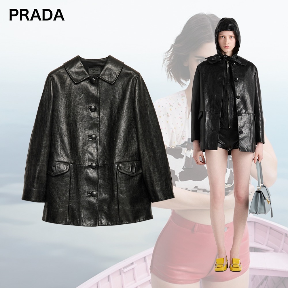 【希少】PRADA センターボタン留め レザー キャバン ジャケット