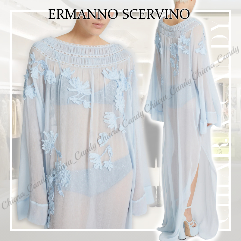 【25SS NEW】ERMANNO SCERVINO / 花の刺繍 シルクロングカフタン