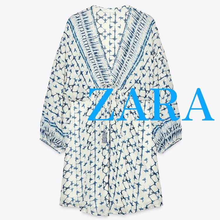 【ZARA】プリント柄メタリック糸ワンピース 1821/023/072