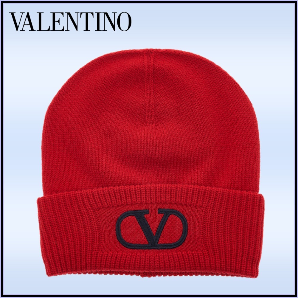 VALENTINO ロゴ ウール ビーニー レディース 赤 1W2HB01C