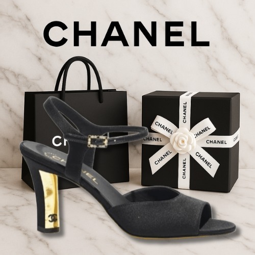 新作25c【CHANEL】サンダル サテンヒール ブラック 上品 高級感
