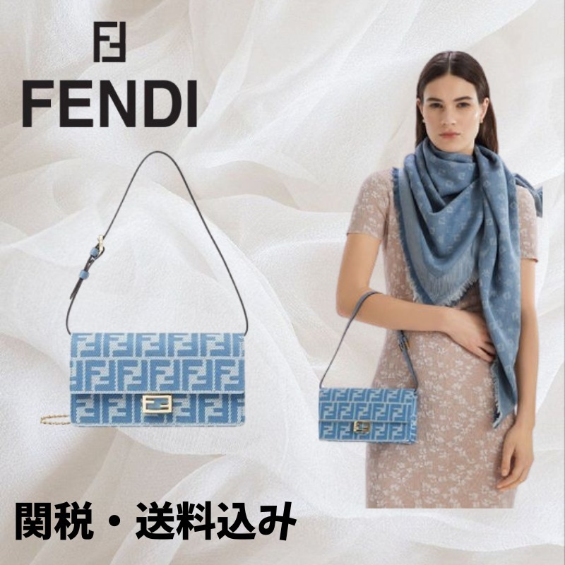 【FENDI】デニム調FFジャカード チェーンショルダーバケット