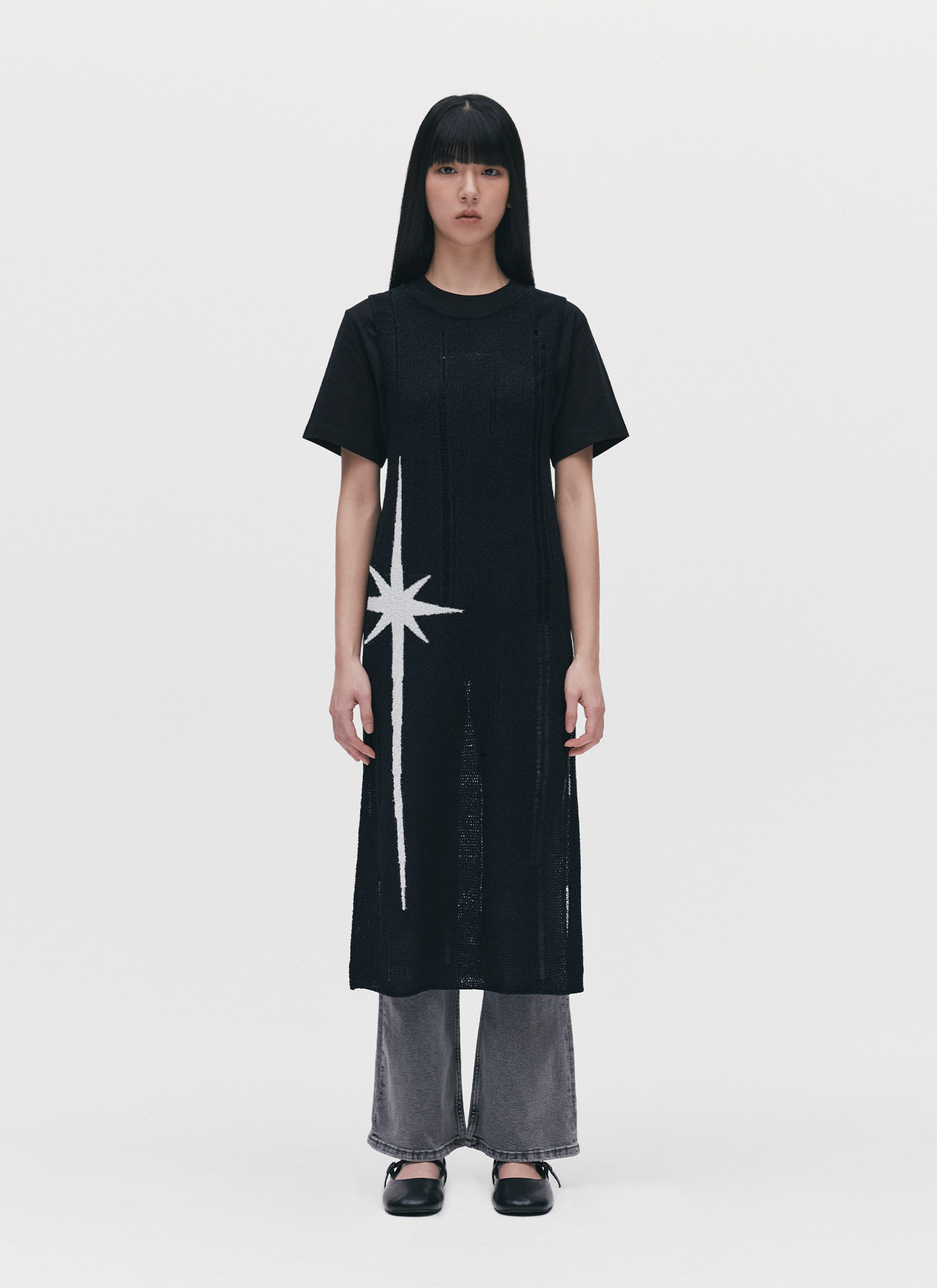 【TLLDAWN】FLASH SHEER KNIT DRESS black