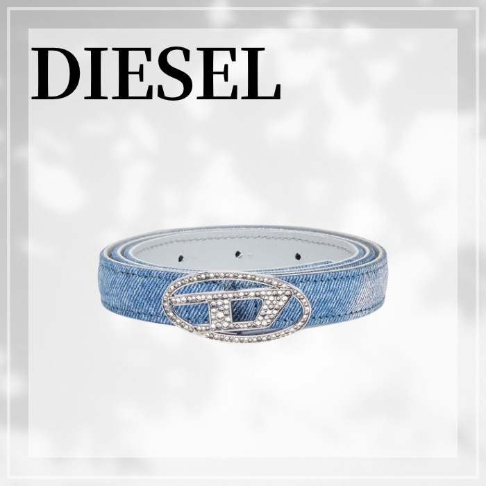 DIESEL☆ Slim belt in foiled denim and leather ライトブルー