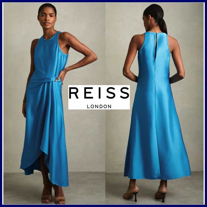 キャサリン妃愛用【REISS】美ドレープ♪高級サテンワンピース