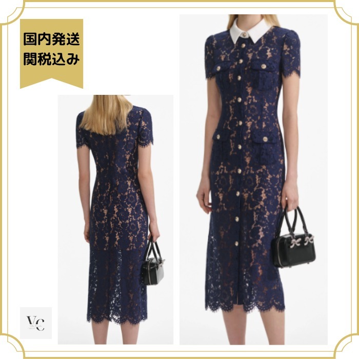SELF-PORTRAIT ジュエルボタン レース ミディドレス ワンピース