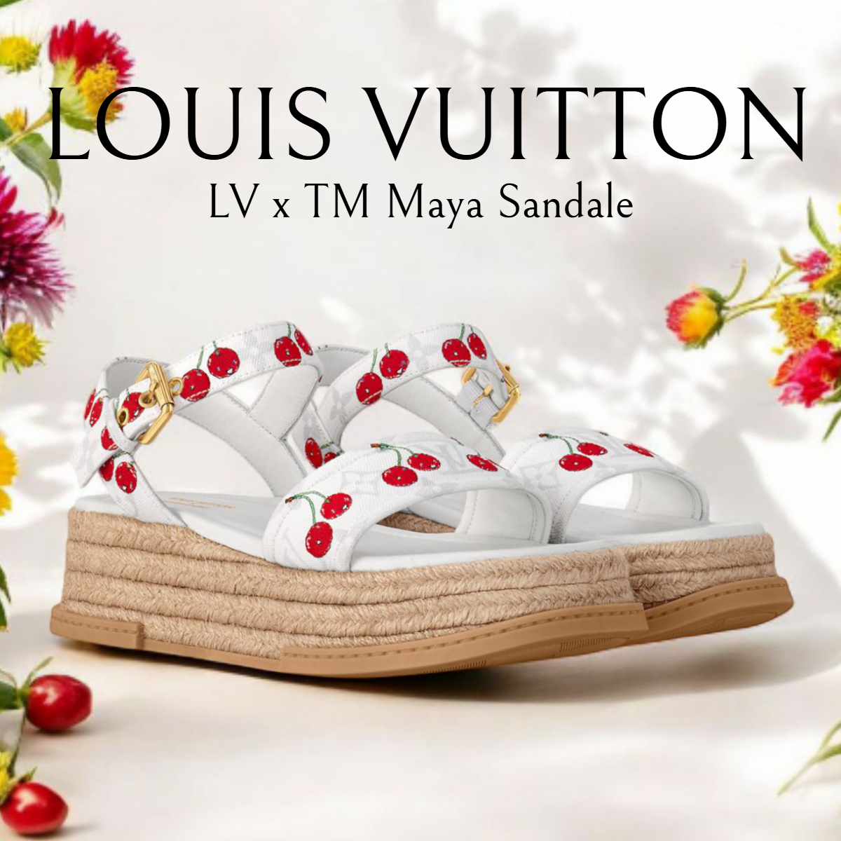 LV x TM*Maya さくらんぼ＆モノグラム プラットフォームサンダル