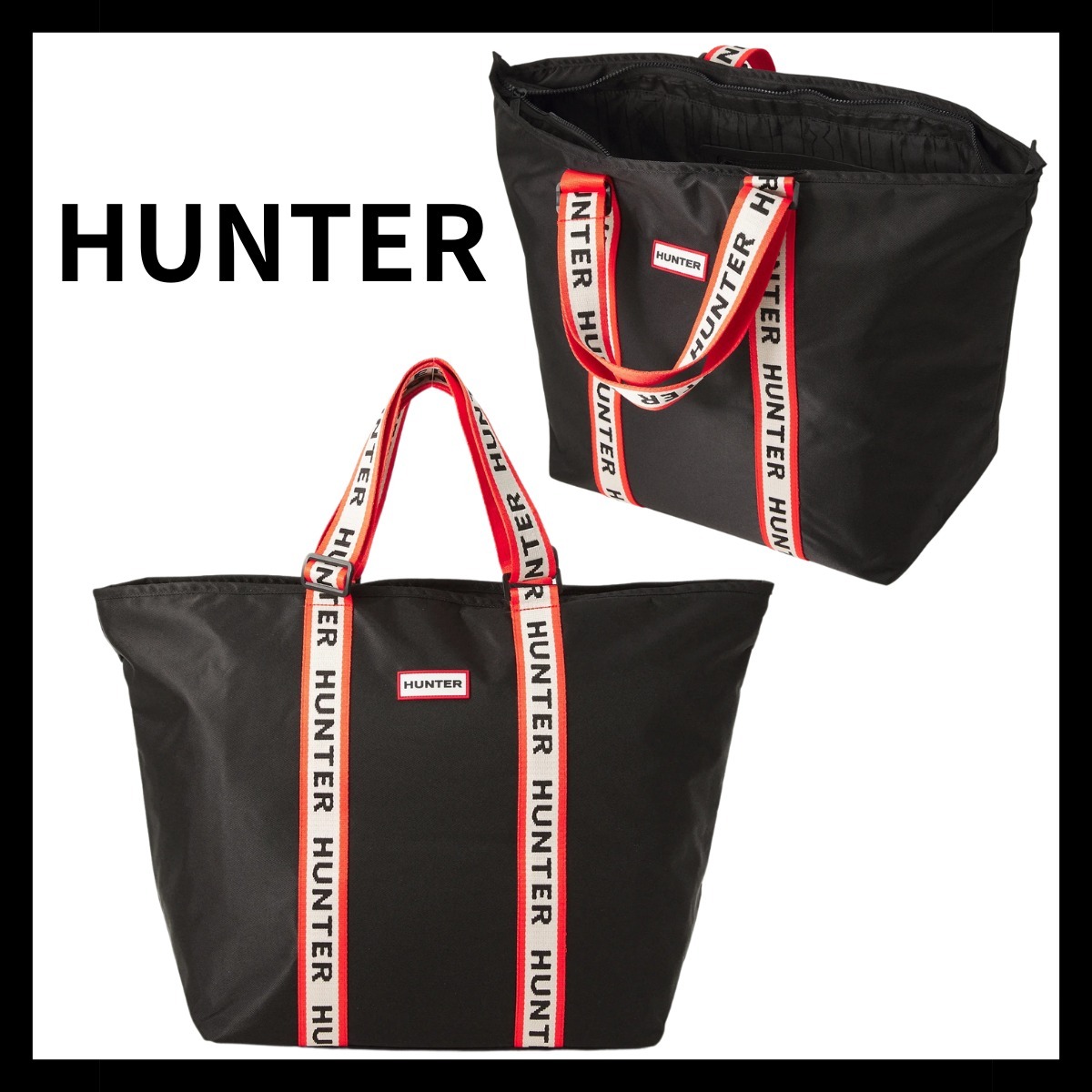 特価【HUNTER】Robertson ユニセックス トート バッグ ロゴ 黒