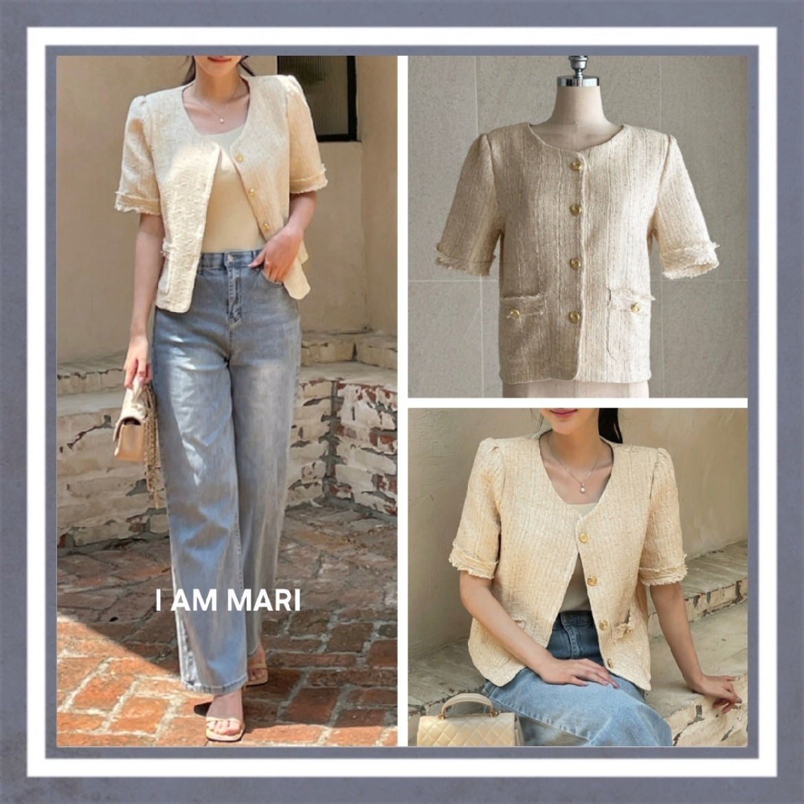 【I AM MARI】Robs Round Tweed Short-Sleeved Jacket