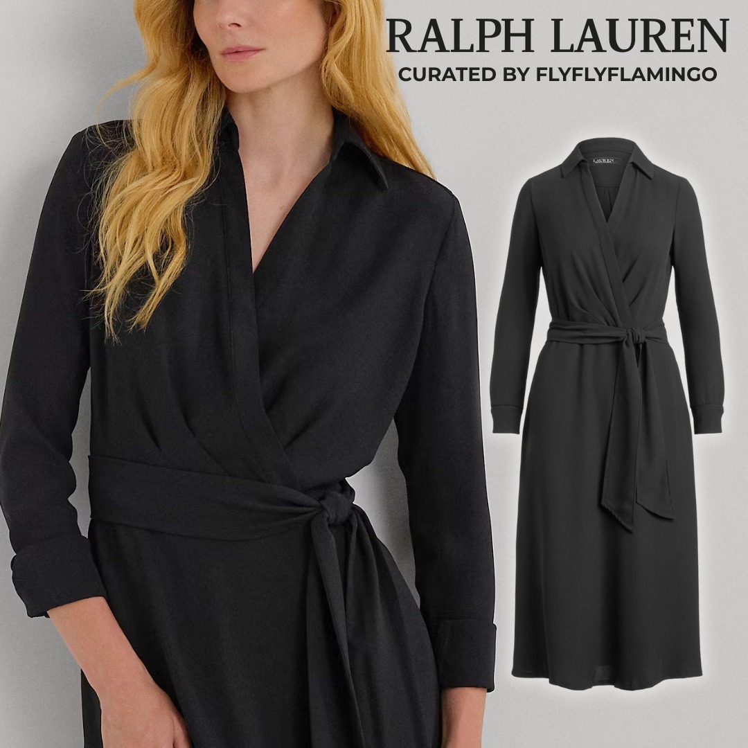 【RALPH LAUREN】フェイクラップ風 ベルト付き 膝下丈ワンピース