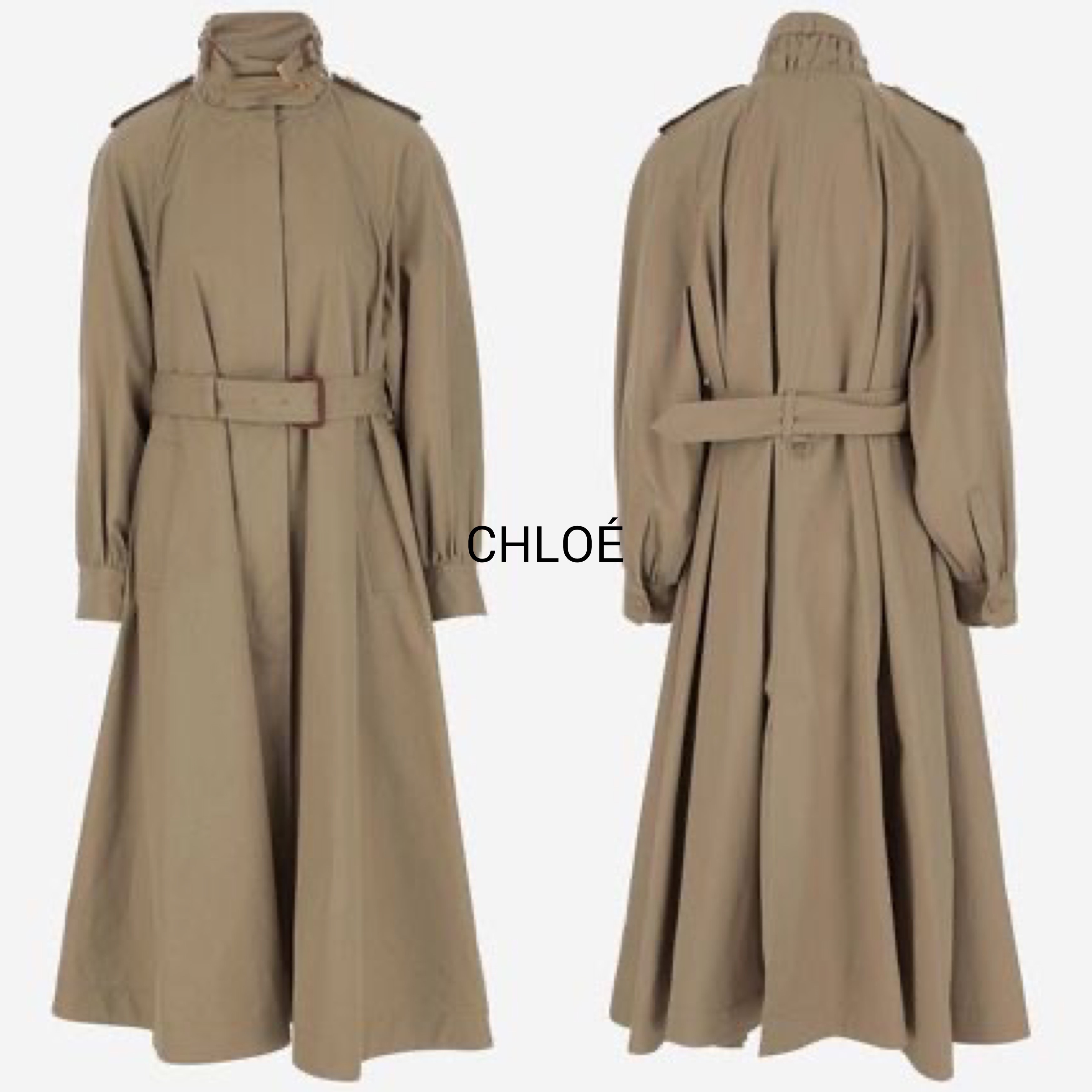 コート ChloAC Long Trench Coat Made Of Cotton Gabar
