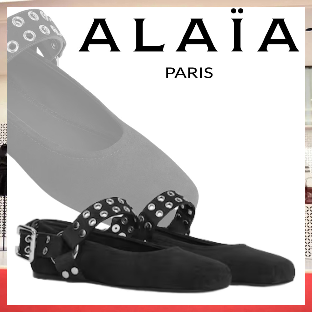 新作【ALAIA】BIKER スエード フラットバレエシューズ