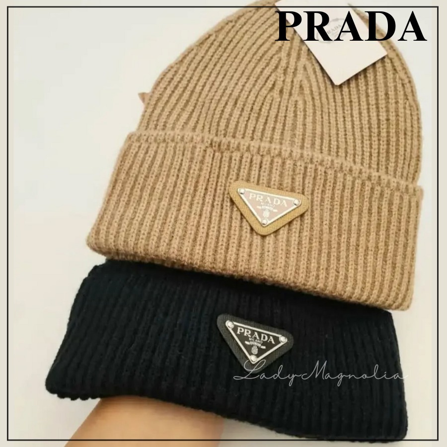 【PRADA】日本完売! ウール ビーニー ★ エナメルトライアングル