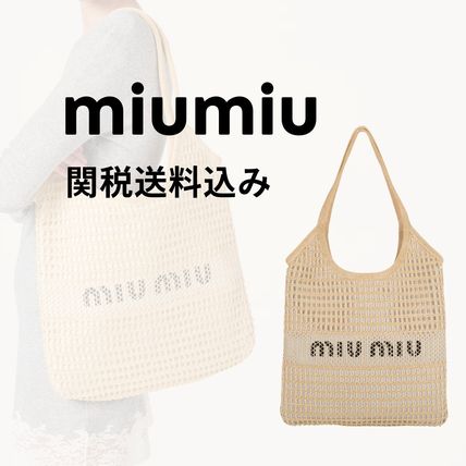 ★MIU MIU直営店★ラフィアとリネン風糸を使用したIVYバッグ 直営店】MiuMiu リネンとラフィア風の生地を使用したIVYバッグ