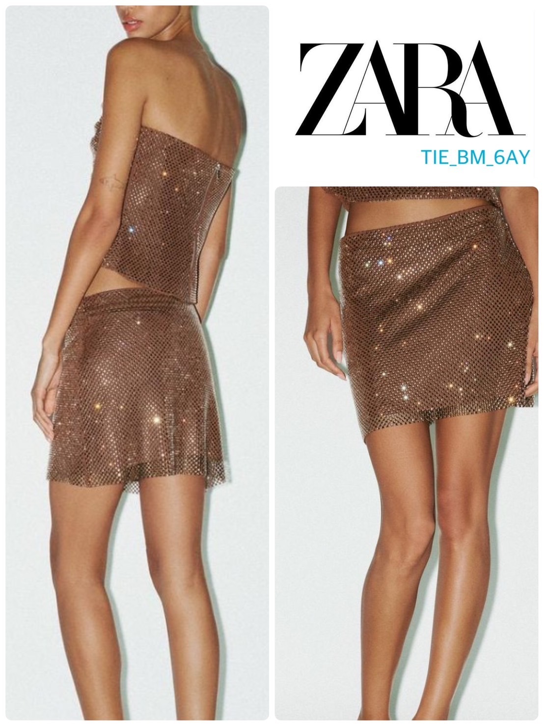 スペイン発送 ZARA ラインストーンミニスカート 上品カジュアル