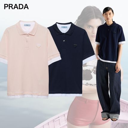 PRADA プラダ シルク × コットン フリル ポロシャツ S