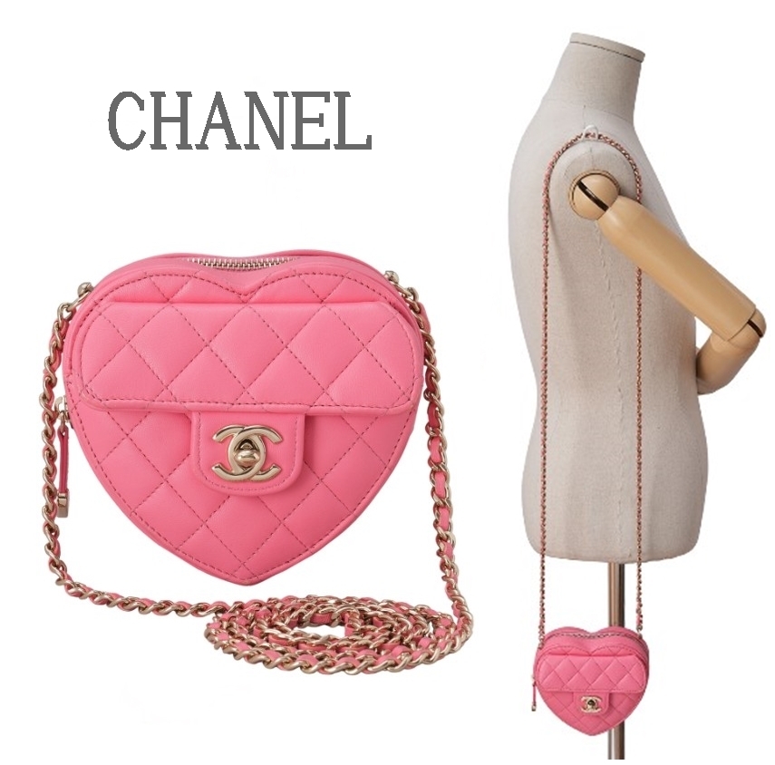 CHANEL ラムスキン ハート チェーン ショルダーバッグ