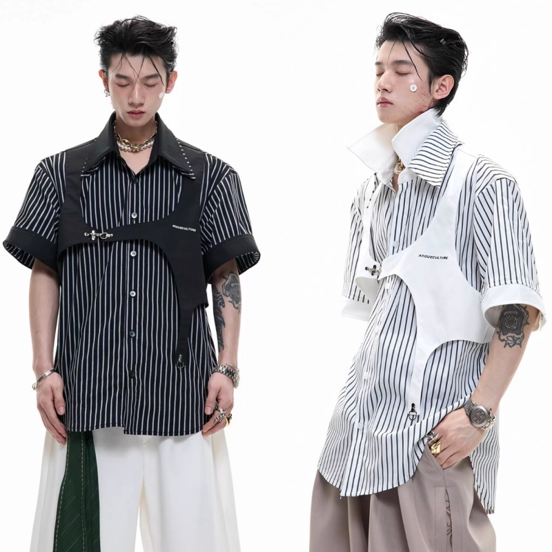 【ArguE CulturE】 フェイクツーピース ストライプ シャツ