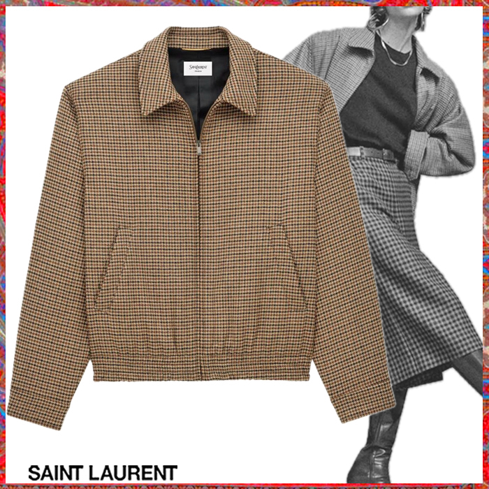 Saint Laurent FALL25《パデッドジャケット》千鳥格子 DHL 直営
