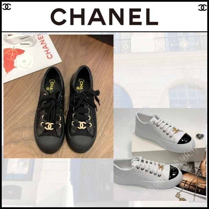 輝きを添えて☆CHANEL スニーカー CCマーク エナメル切り替え