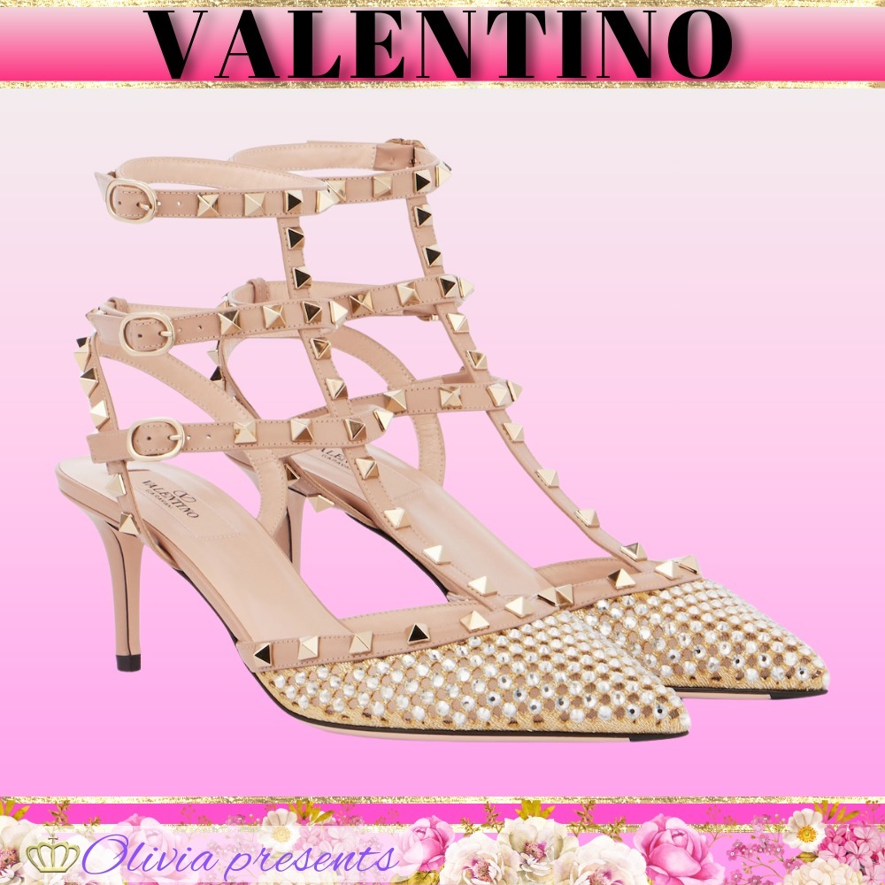 VALENTINO＞＞60 装飾レザー スリングバック パンプス