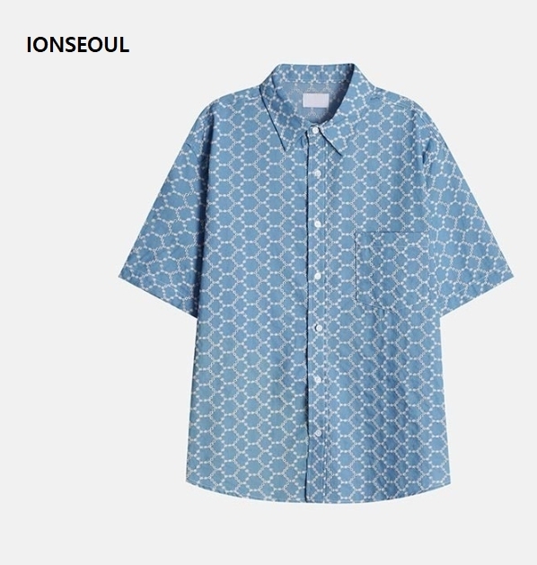 シャツ IONSEOUL Mini Flower Denim Short Sleeve Shirt JE1181