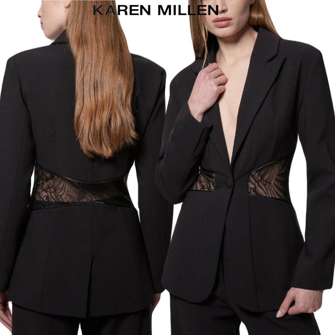 英国【Karen Millen】レースディテールシングルブレストブレザー