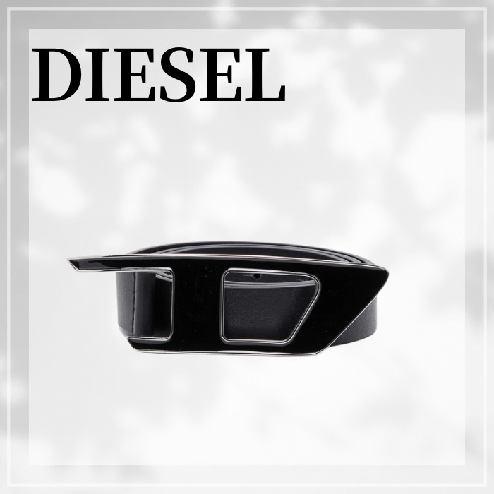 DIESEL☆ Leather belt with enamelled D buckle ブラック