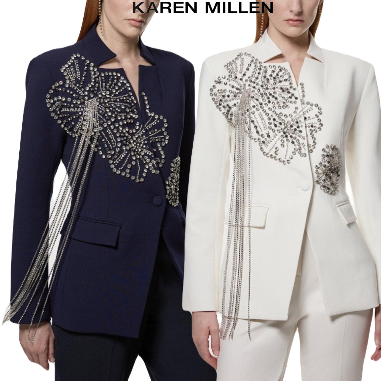 英国【Karen Millen】花柄クリスタル装飾 ブレザージャケット