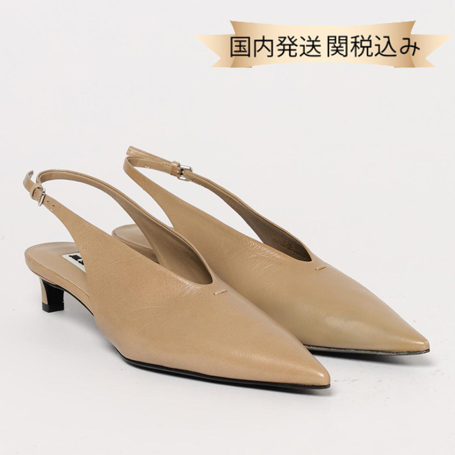 国内発送【Jil Sander】レザー製 ヒールパンプス ダークサンド