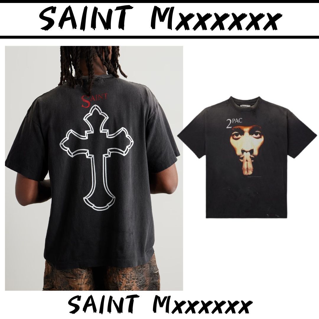 【Saint Mxxxxxx】× 2PacプリントコットンジャージーTシャツ