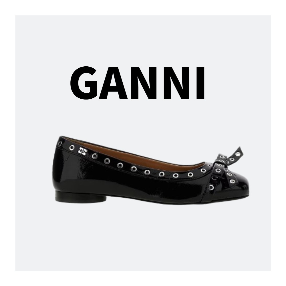 【GANNI】EYELETS BOW BALLERINA NAPLACK\