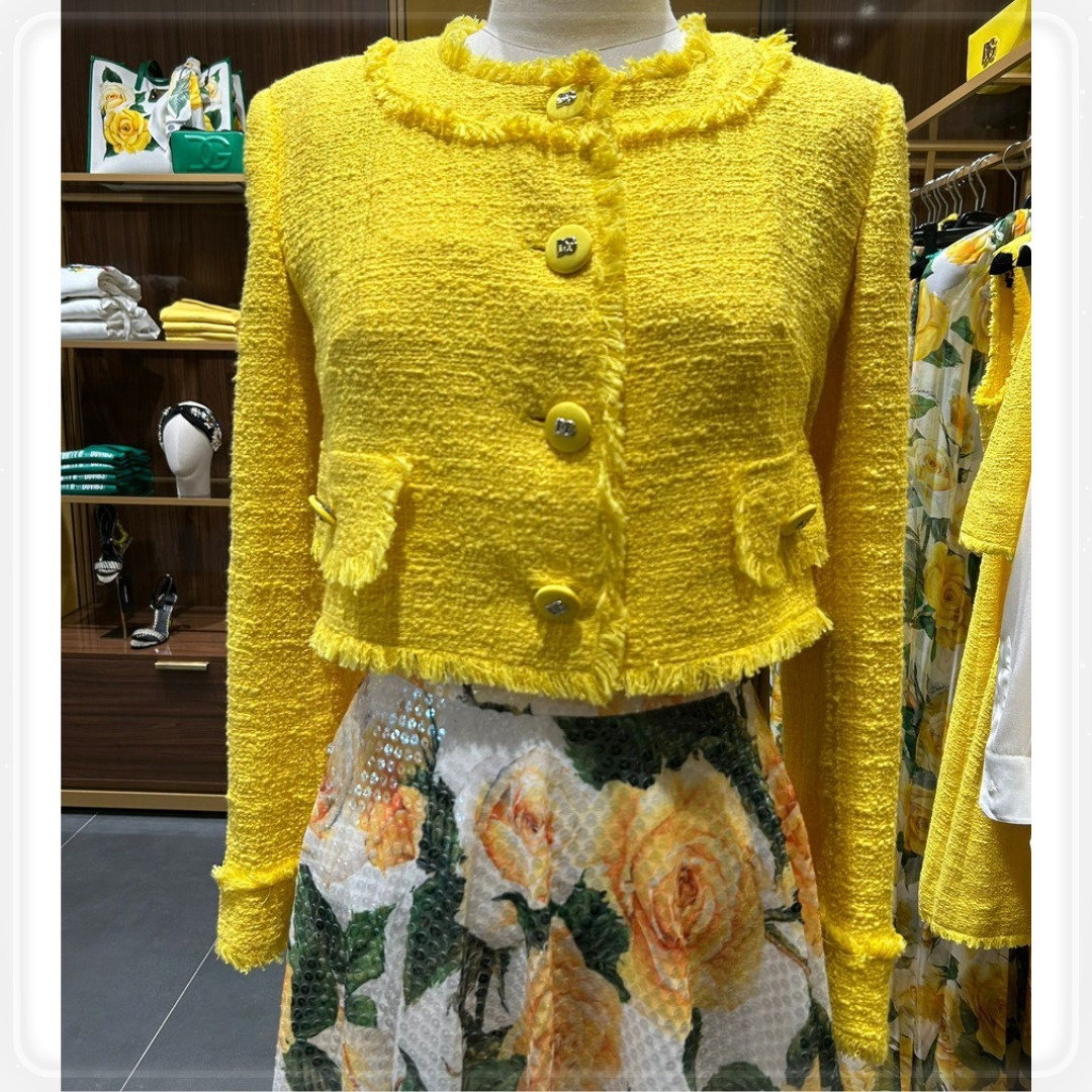 【DOLCE&GABBANA】ツイード クロップドジャケット イエロー