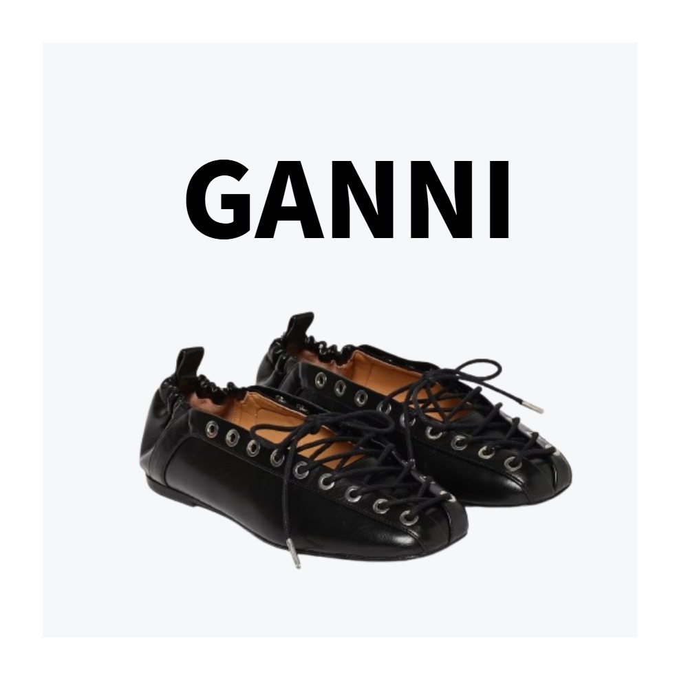 【GANNI】ブラック オレアテックス レースアップ バレリーナ