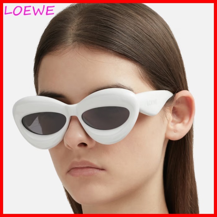 LOEWE ロゴ インフレーテッド キャッツアイ サングラス ホワイト