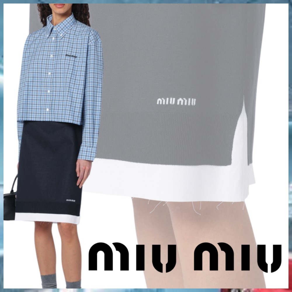 【MIUMIU】ブルー/ホワイト 2層スカート
