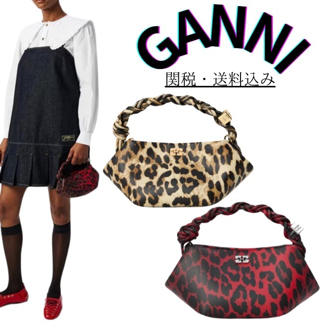 関税・送料込み【GANNI】Bou ミニ レオパードハンドルバッグ