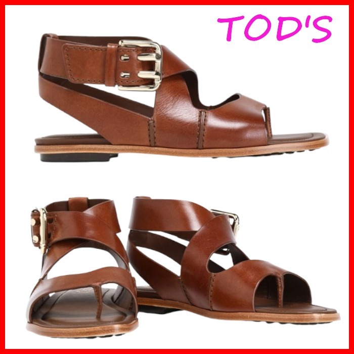 TOD'S ロゴ カットアウト アンクルストラップ レザー サンダル