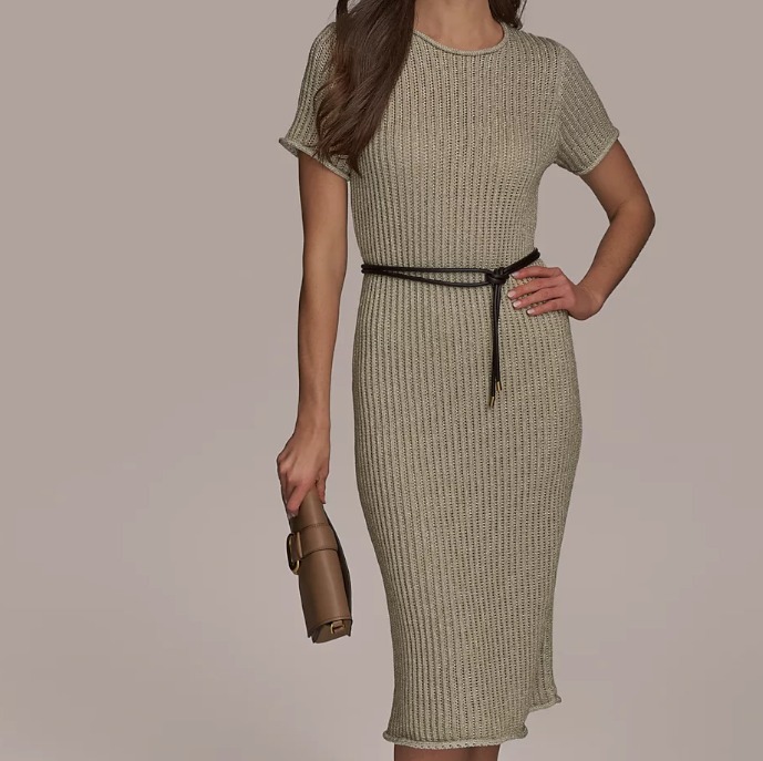 【Donna Karan New York】Jewel-Neck Belted Sheath Dress