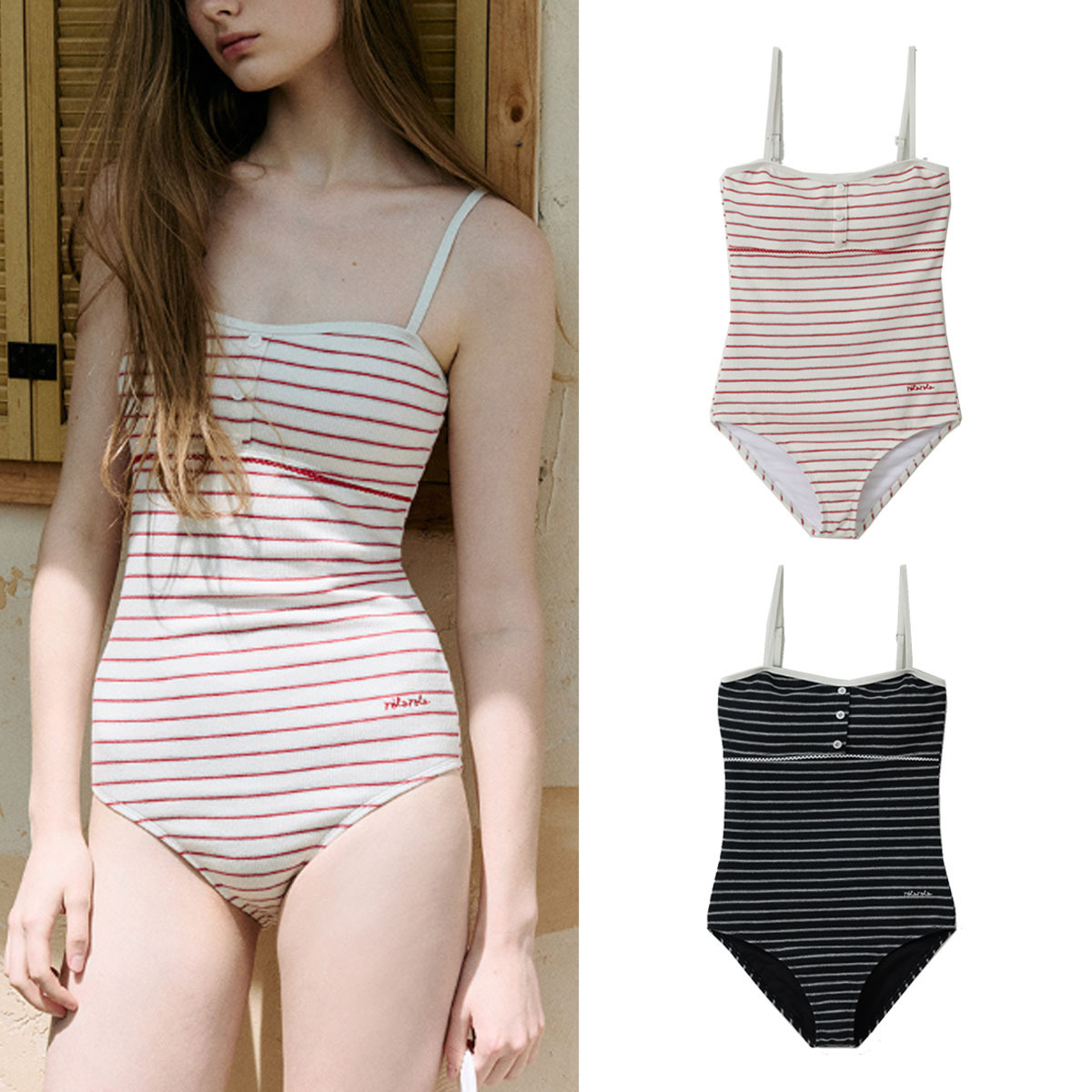 ワンピース水着 ROLAROLA STRIPE BUTTON SWIMSUIT 5BMR0142
