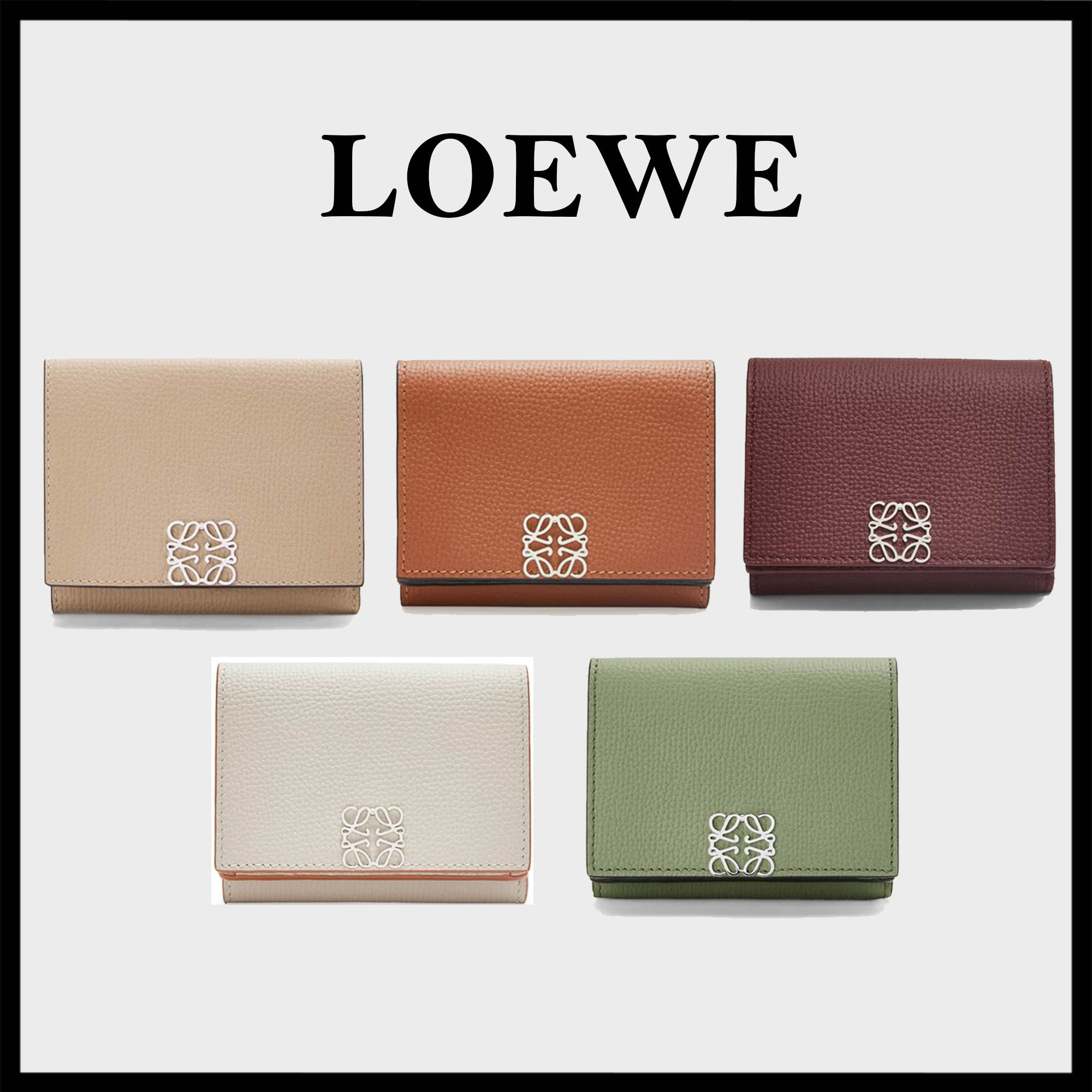 LOEWE直営店 ハンマー加工カーフスキンのアナグラム三つ折り財布
