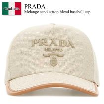 Prada Melange Sand Cotton Blend Baseball Cap