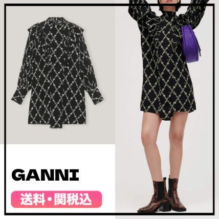 ★GANNI(ガニ―)★ラッフルフラワー クレープ ドレス送関税込み
