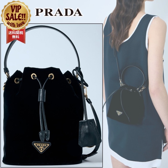 【PRADA】 ベルベット・ミニバケットバッグ ブラック 【プラダ】
