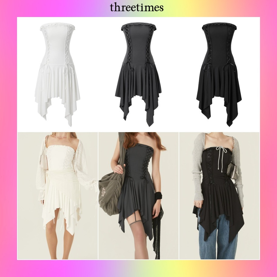 【threetimes】25HS★ (XS,S,M,L) Stretch Lace Up Dress