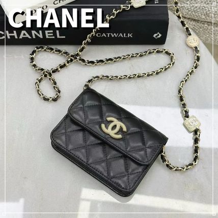 【華やかチェーンが魅力♪】CHANEL バニティ クラッチバッグ ミニ ポーチ - シャイニー ラムスキン、ブラック — ファッション