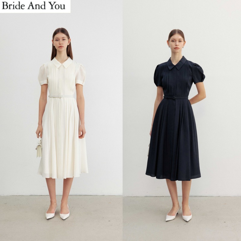 BAU by Bride And You★Stand collar pin tucked long dress 2色